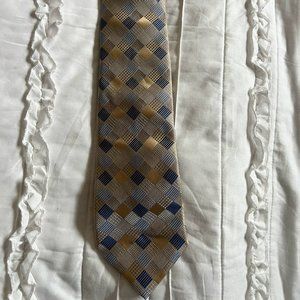 Pronto Uomo Silk Tie-Blue/Gold Geometric